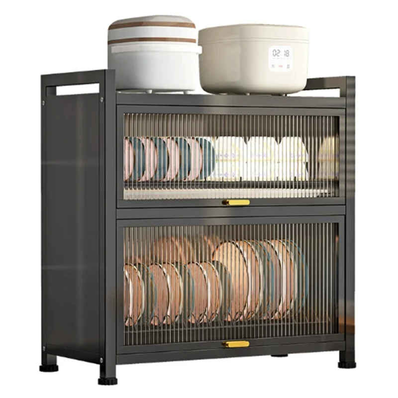 Scaffale da Cucina a Doppio Strato 57 cm con Antina Ribaltabile, Armadietto Protetto dalla Polvere con Vassoio di Scolo Estraibile - Nero