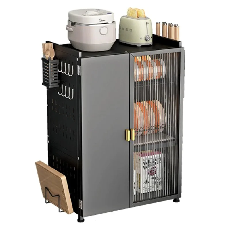 3 Tier Kitchen Shelf Dish Rack Organizer Pull-Out Cabinet Storage Drainer with Door for Countertop - Black