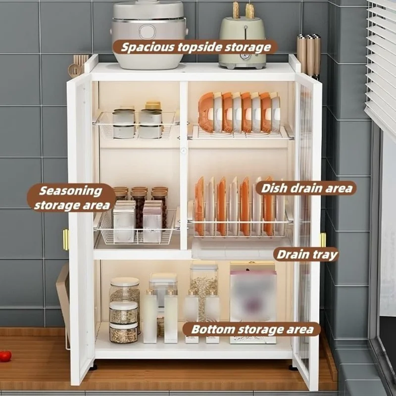 3 Tier Kitchen Shelf Dish Rack Organizer Pull-Out Cabinet Storage Drainer with Door for Countertop - Black