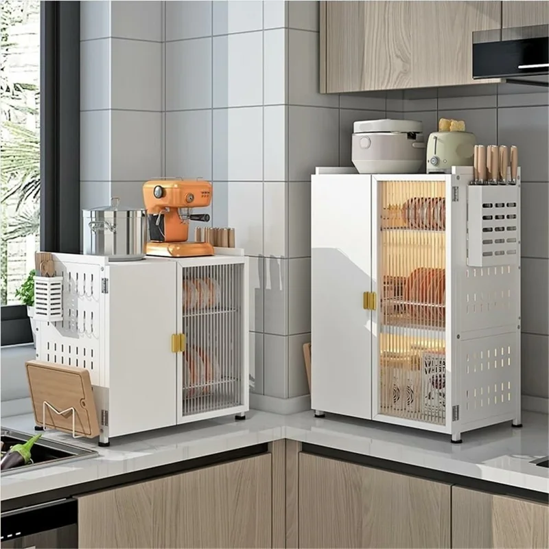 3 Tier Kitchen Shelf Dish Rack Organizer Pull-Out Cabinet Storage Drainer with Door for Countertop - Black