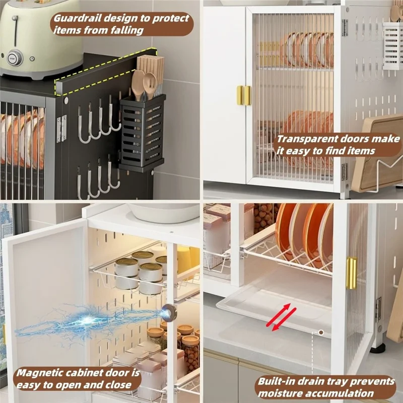 3 Tier Kitchen Shelf Dish Rack Organizer Pull-Out Cabinet Storage Drainer with Door for Countertop - Black