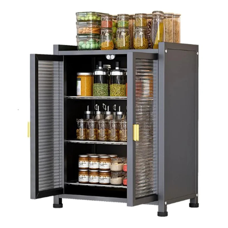 Mobiletto Cucina 3 Ripiani Lunghezza 57 cm Scolapiatti da Banco Organizzatore per Stoviglie e Spezie con Ante - Nero