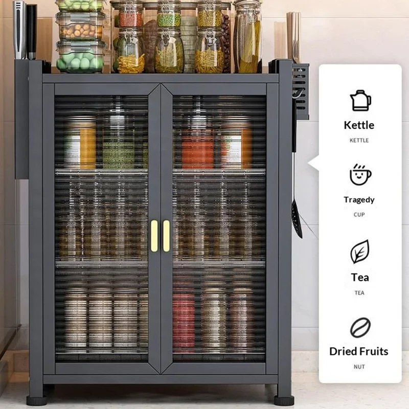 Mobiletto Cucina 3 Ripiani Lunghezza 57 cm Scolapiatti da Banco Organizzatore per Stoviglie e Spezie con Ante - Nero