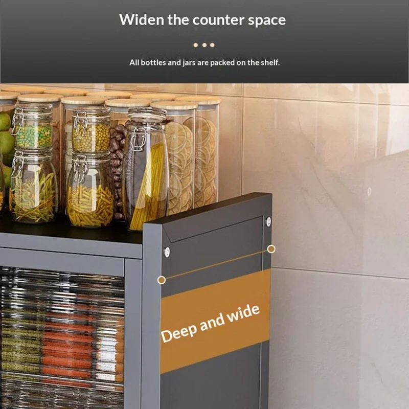 Mobiletto Cucina 3 Ripiani Lunghezza 57 cm Scolapiatti da Banco Organizzatore per Stoviglie e Spezie con Ante - Nero