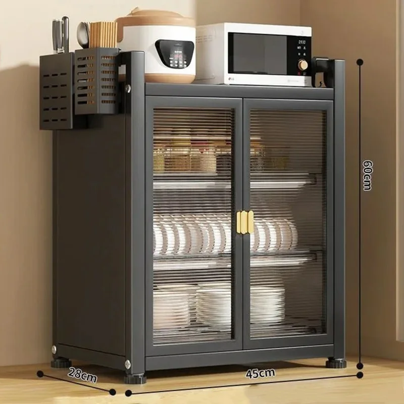 Mobile per Piatti da Cucina con Ante, Organizzatore da Appoggio 3 Livelli 45 cm, Scaffale con Scolapiatti e Ripostiglio per Piatti/Bicchieri/Barattoli - Nero