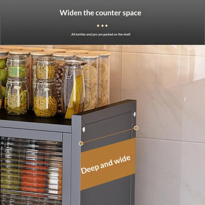 Mobile per Piatti da Cucina con Ante, Organizzatore da Appoggio 3 Livelli 45 cm, Scaffale con Scolapiatti e Ripostiglio per Piatti/Bicchieri/Barattoli - Nero