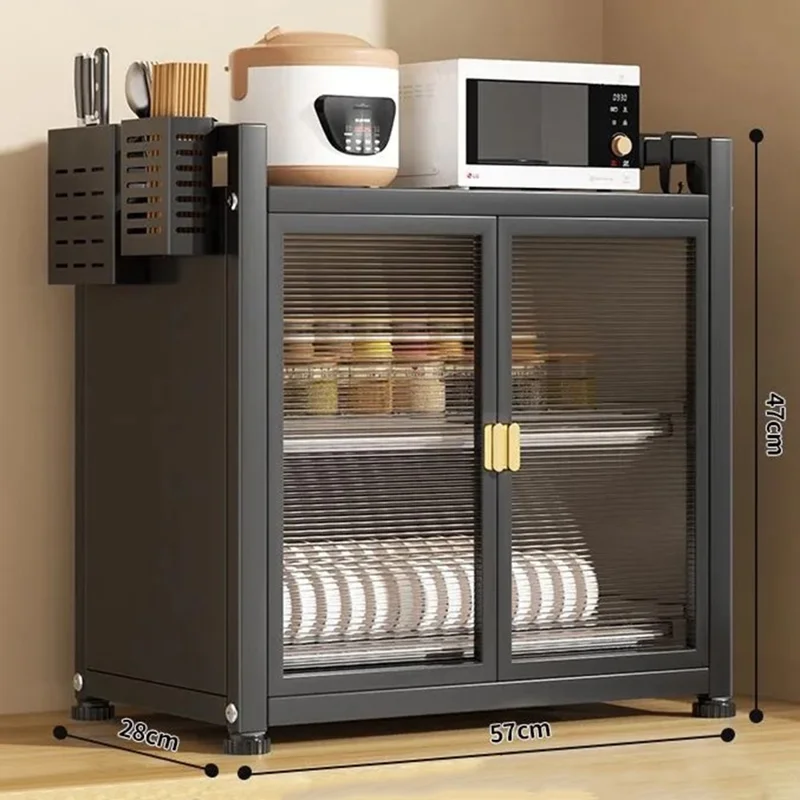 Кухонная настольная полка, 2 яруса, 57 см, шкаф для хранения с дверцами, сушилка, пылезащитный органайзер для мисок / тарелок / специй - черный