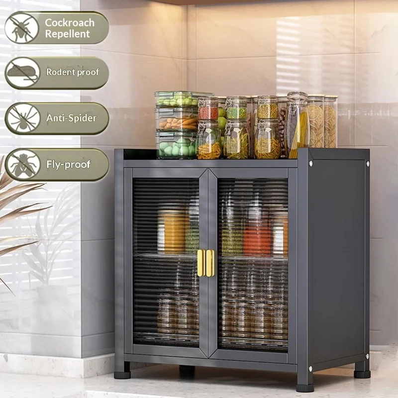 Кухонная настольная полка, 2 яруса, 57 см, шкаф для хранения с дверцами, сушилка, пылезащитный органайзер для мисок / тарелок / специй - черный