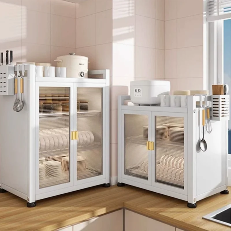 Кухонная настольная полка, 2 яруса, 57 см, шкаф для хранения с дверцами, сушилка, пылезащитный органайзер для мисок / тарелок / специй - черный