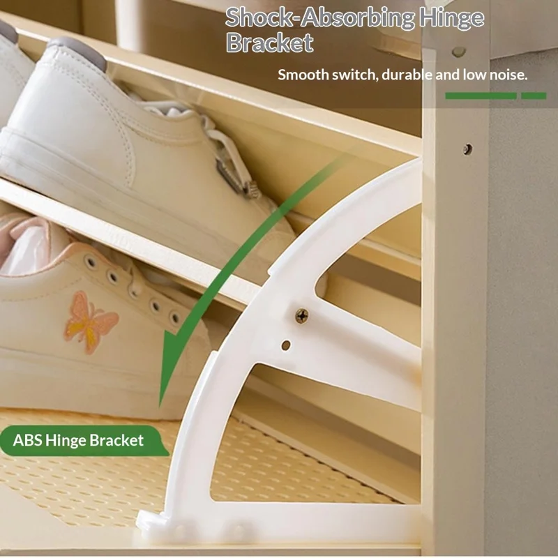 2-Tier 70cm Ultra Thin Entryway Shoe Cabinet Large Capacity Flip-Down Door Storage Shoe Rack with Hooks Space Saving for Home - Natural