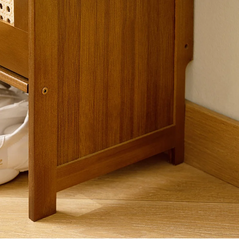 3-Tier 50cm Ultra Thin Entryway Shoe Cabinet Large Capacity Flip-Down Door Storage Shoe Rack with Hooks Space Saving for Home - Natural