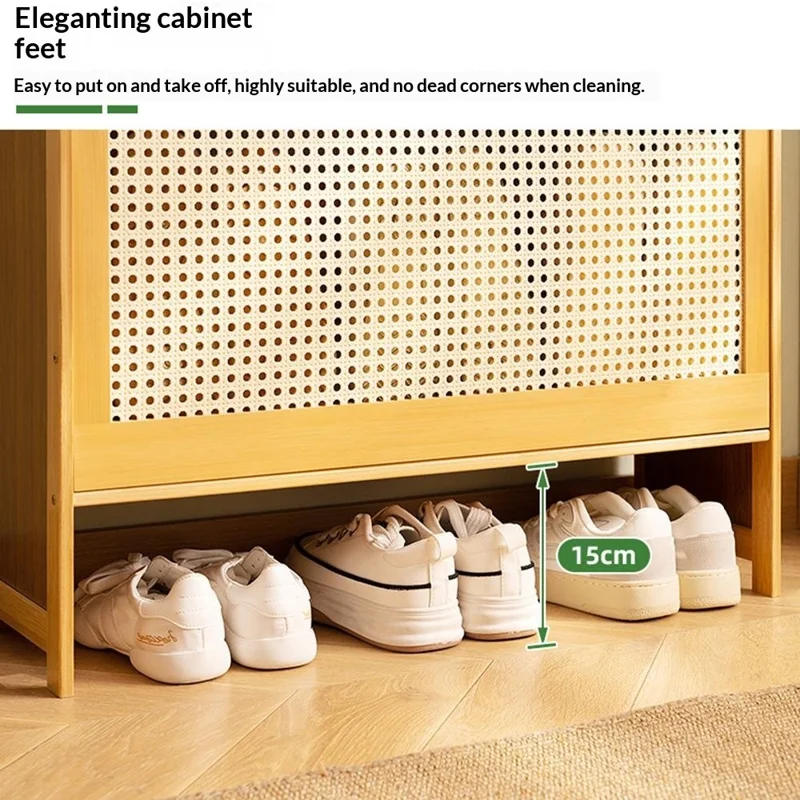 3-Tier 70cm Ultra Thin Entryway Shoe Cabinet Large Capacity Flipping Door Storage Shoe Rack with Hooks Space Saving for Home - Tea Brown