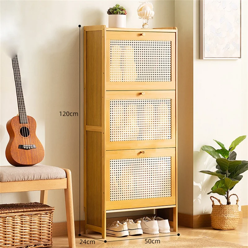 3-Tier Ultra Thin 50cm Entryway Shoe Rack Large Capacity Flipping Door Shoe Cabinet with Raised Feet for Home - Natural