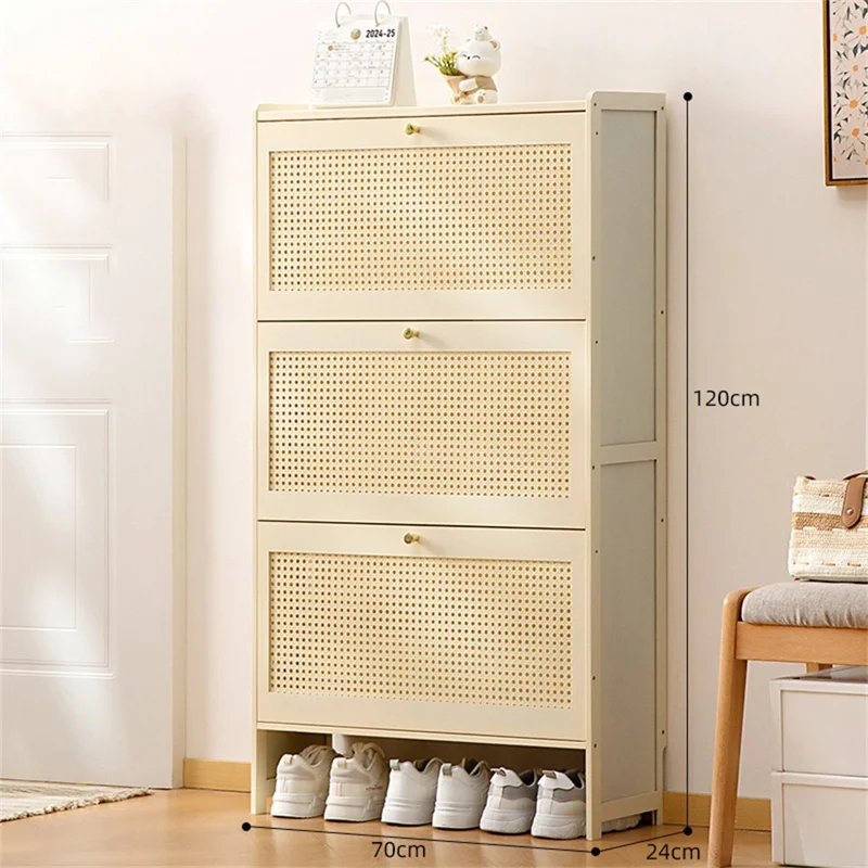3-Tier Ultra Thin 70cm Entryway Shoe Rack Large Capacity Flip-Down Door Shoe Cabinet with Raised Feet for Home - White