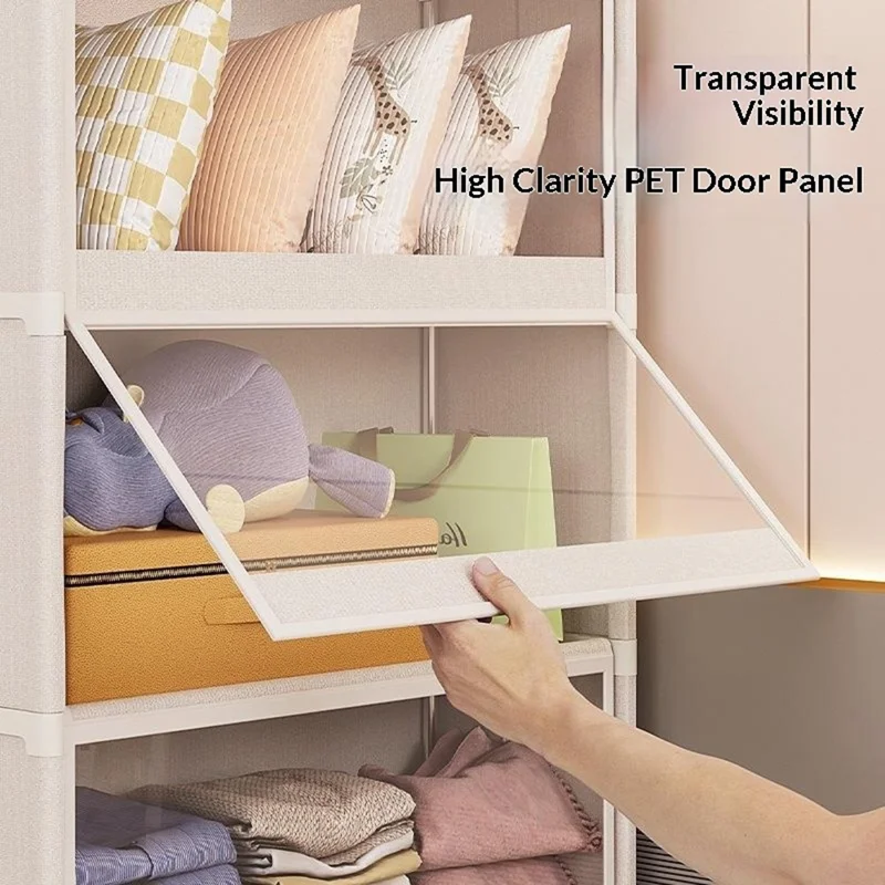 3-Tier 42cm Length Clothes Container Holder Dust-Proof Assembly Clothes Storage Cabinet with Clear Flip-Top Door for Bedroom - Black