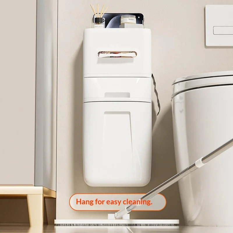 Lixeira de Parede com Tampa e Porta-Toalhas em Combinação, Economia de Espaço para Casa de Banho, Cozinha e Sala de Estar - Branco
