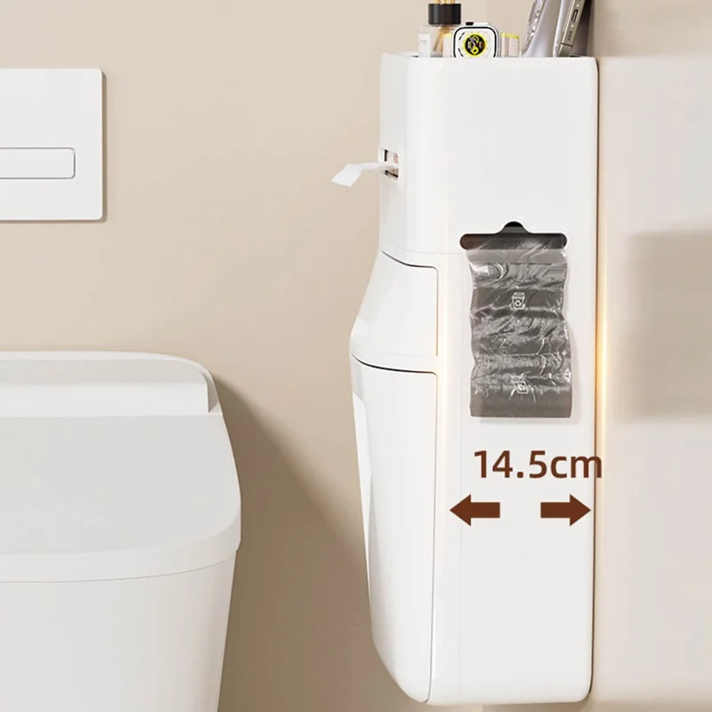 Lixeira de Parede com Tampa e Porta-Toalhas em Combinação, Economia de Espaço para Casa de Banho, Cozinha e Sala de Estar - Branco