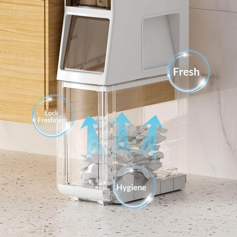 Slim Bathroom Storage Cabinet 4-Tier Toilet Organizer with Drawers / Trash Can / Paper Basket