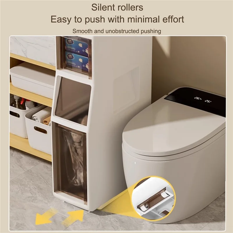 Slim Bathroom Storage Cabinet 5 Tier Toilet Organizer with Drawers / Trash Can / Tissue Box