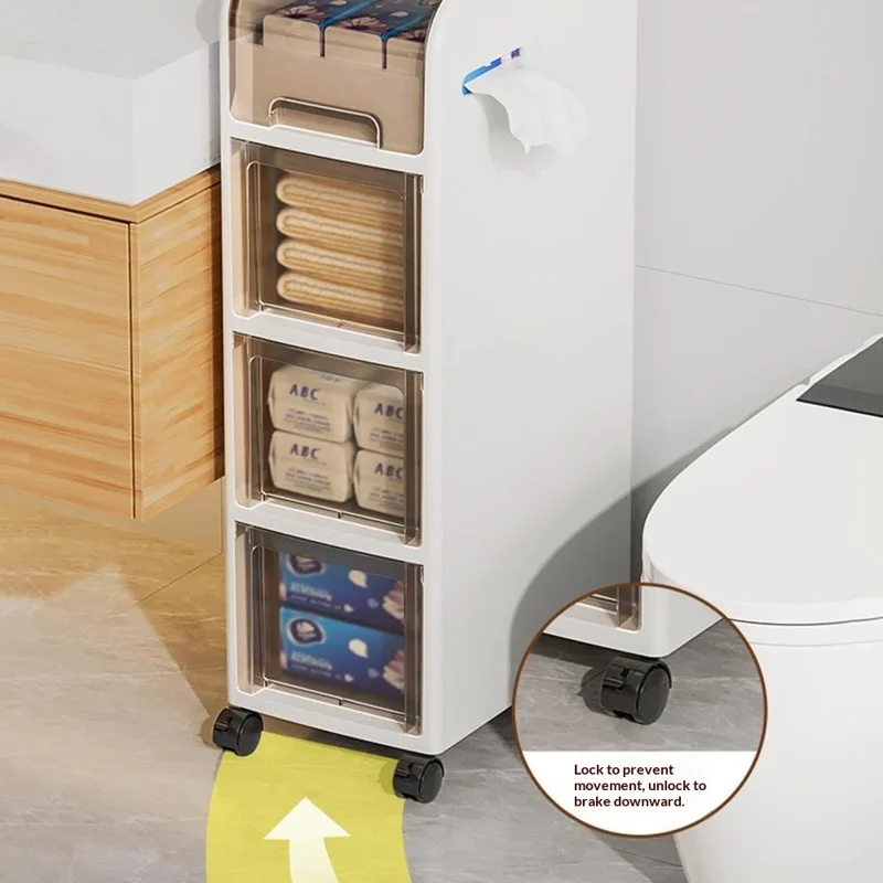 4 Tier Bathroom Storage Shelf with Wheels for Toilet Space Saver Slim Storage Organizer Rack