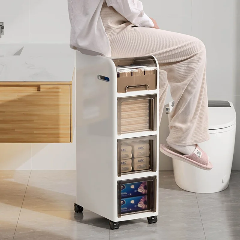 4 Tier Bathroom Storage Shelf with Wheels for Toilet Space Saver Slim Storage Organizer Rack