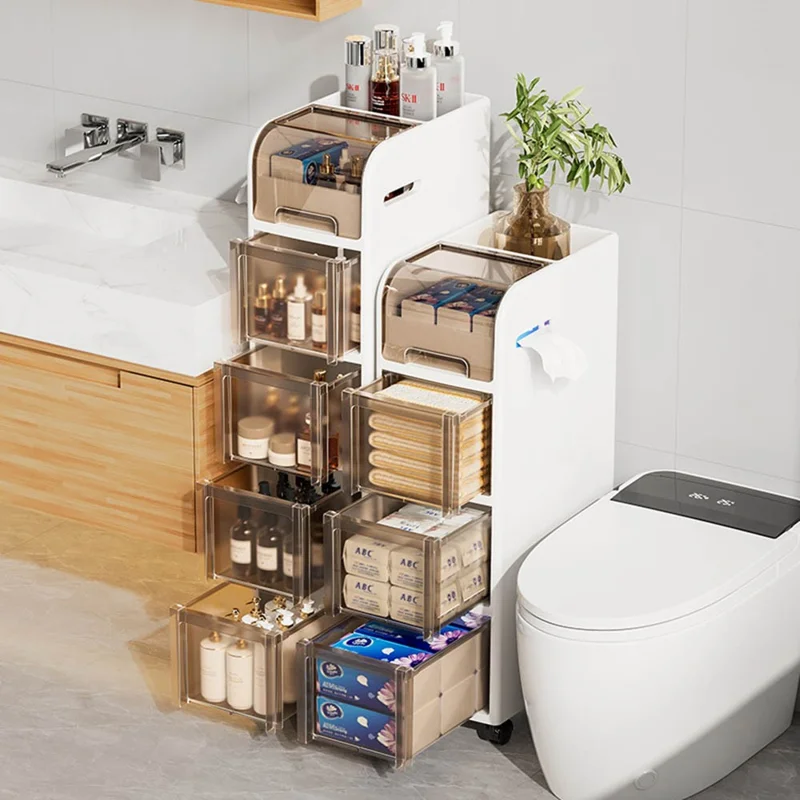 4 Tier Bathroom Storage Shelf with Wheels for Toilet Space Saver Slim Storage Organizer Rack