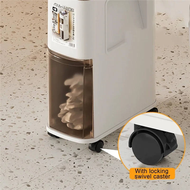 Bathroom Narrow Storage Cabinet Rolling Cart with Trash Can Multi-Tier Toilet Organizer Drawer, No Installation