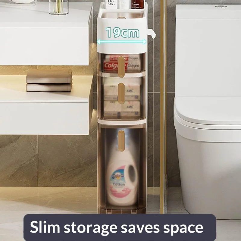 4-Tier Bathroom Storage Cabinet Narrow Toilet Side Organizer with Drawer Casters Space-Saving Gap Rack