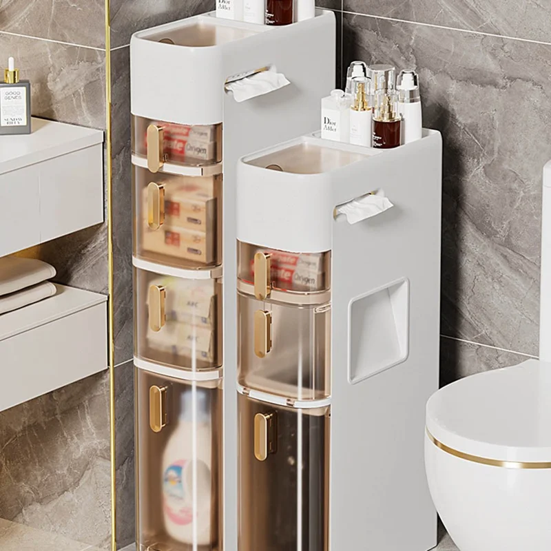 Armoire de Rangement 5 Niveaux pour Salle de Bains, Organisateur Étroit avec Tiroirs et Roulettes, Rangement Gain de Place