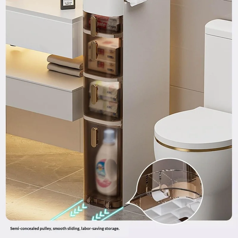 Armoire de Rangement 5 Niveaux pour Salle de Bains, Organisateur Étroit avec Tiroirs et Roulettes, Rangement Gain de Place