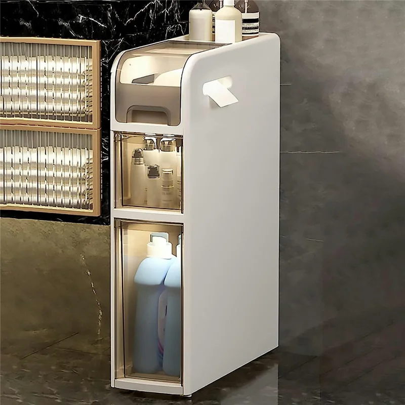 Bathroom Storage Cabinet 3 Tier Slim Rolling Cart with Wheels Toilet Side Organizer Shelf