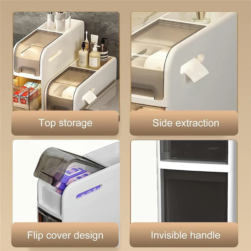 Bathroom Storage Cabinet 3 Tier Slim Rolling Cart with Wheels Toilet Side Organizer Shelf