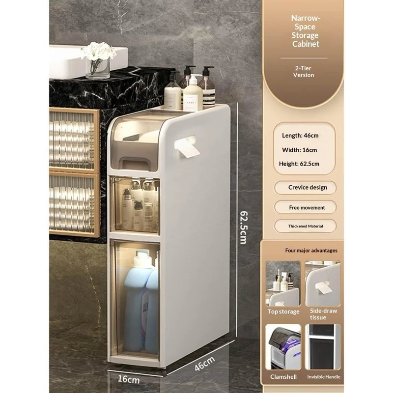 Bathroom Storage Cabinet 3 Tier Slim Rolling Cart with Wheels Toilet Side Organizer Shelf