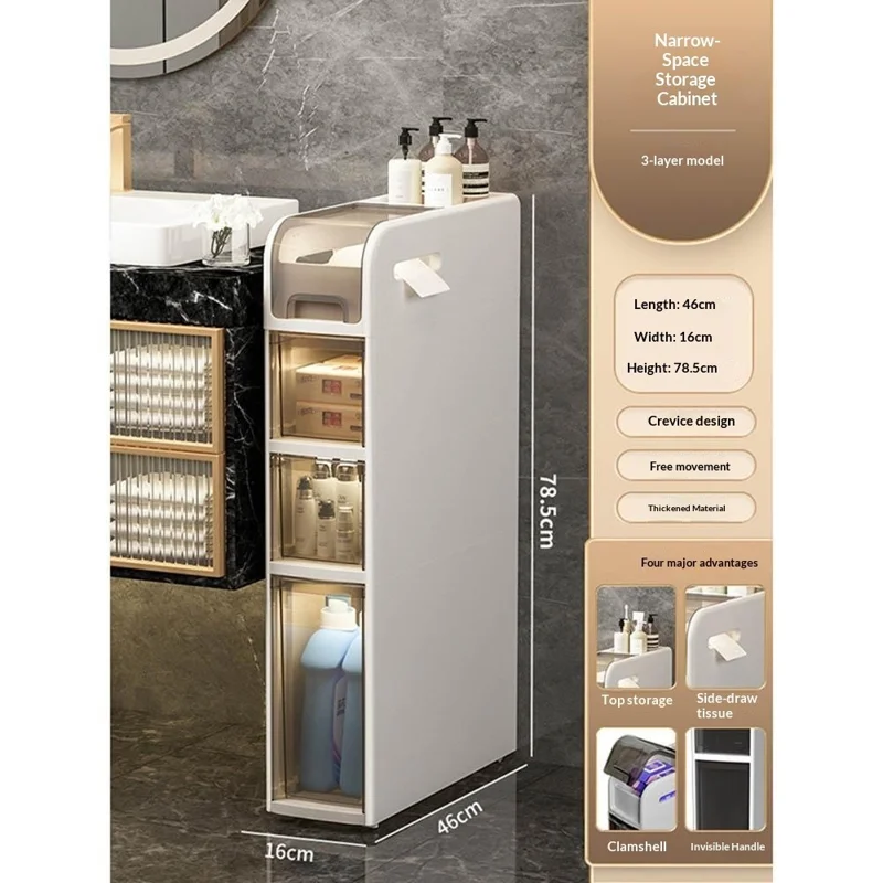 Bathroom Storage Cabinet 4 Tier Slim Rolling Cart with Wheels Toilet Side Organizer Shelf