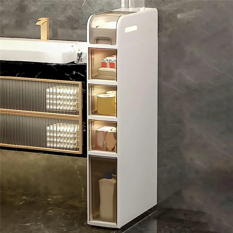 Bathroom Storage Cabinet 5 Tier Slim Rolling Cart with Wheels Toilet Side Organizer Shelf