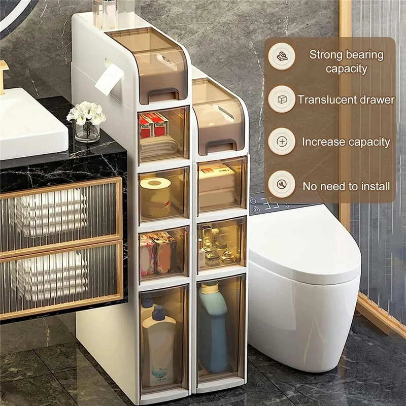 Bathroom Storage Cabinet 5 Tier Slim Rolling Cart with Wheels Toilet Side Organizer Shelf