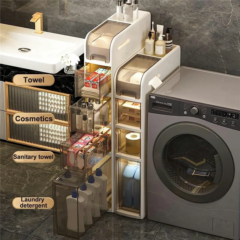 Bathroom Storage Cabinet 5 Tier Slim Rolling Cart with Wheels Toilet Side Organizer Shelf