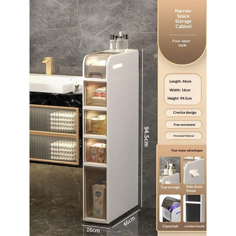 Bathroom Storage Cabinet 5 Tier Slim Rolling Cart with Wheels Toilet Side Organizer Shelf