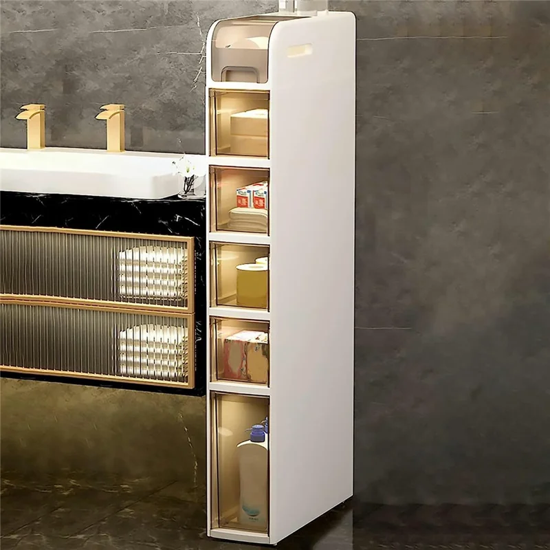 Bathroom Storage Cabinet 6 Tier Slim Rolling Cart with Wheels Toilet Side Organizer Shelf