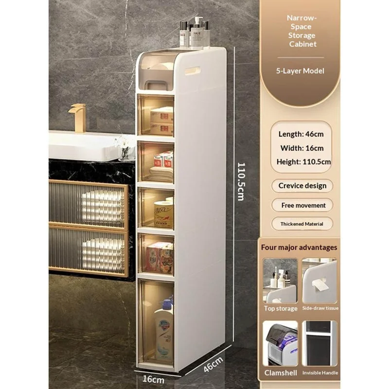 Bathroom Storage Cabinet 6 Tier Slim Rolling Cart with Wheels Toilet Side Organizer Shelf