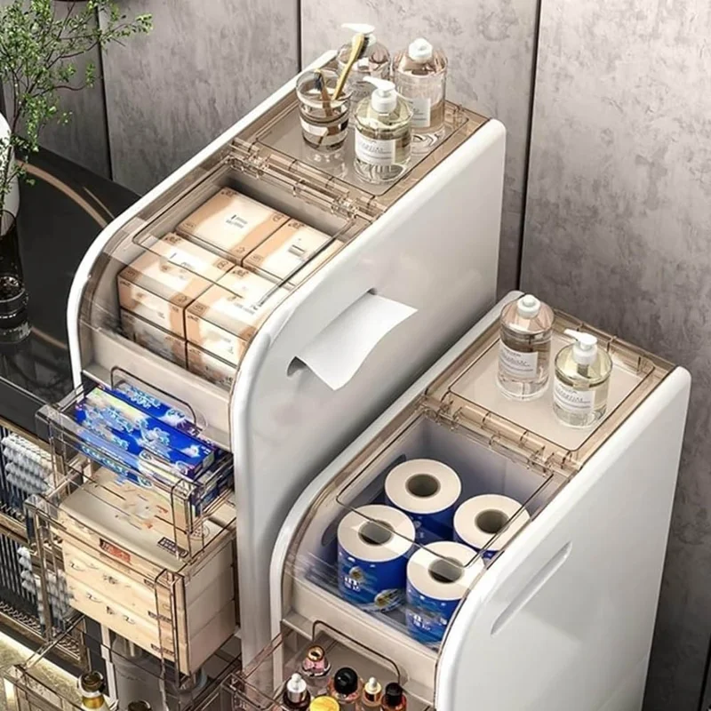 3-Tier Bathroom Storage Cabinet Slim Rolling Cart For Toilet Paper Organizer with Drawers and Wheels