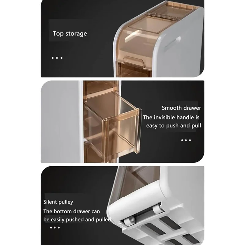 3-Tier Bathroom Storage Cabinet Slim Rolling Cart For Toilet Paper Organizer with Drawers and Wheels