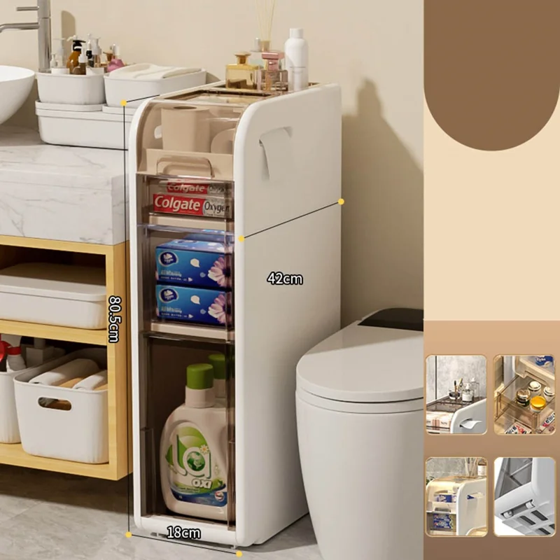 Armoire de Salle de Bains 4 Niveaux, Chariot Étroit Roulant avec Tiroirs et Roulettes pour Rangement de Papier Toilette