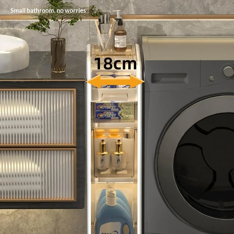 Armoire de Salle de Bains 4 Niveaux, Chariot Étroit Roulant avec Tiroirs et Roulettes pour Rangement de Papier Toilette