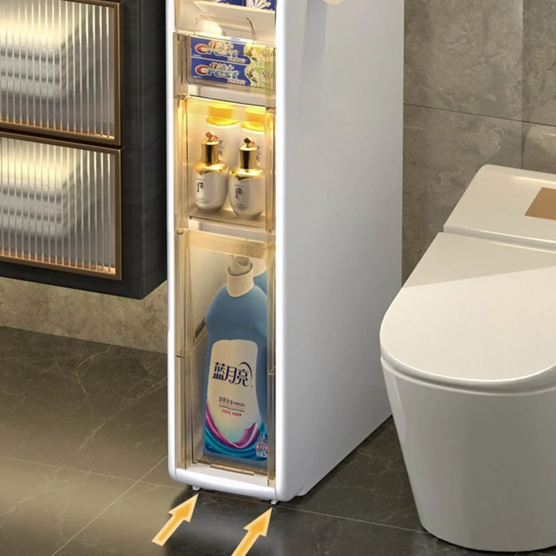 Armoire de Salle de Bains 4 Niveaux, Chariot Étroit Roulant avec Tiroirs et Roulettes pour Rangement de Papier Toilette