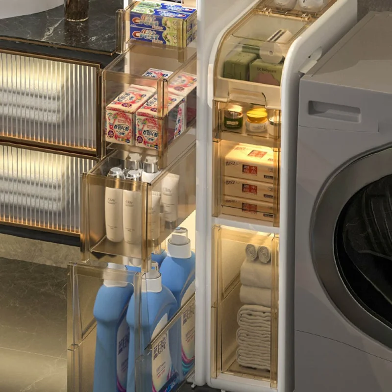 Armoire de Salle de Bains 4 Niveaux, Chariot Étroit Roulant avec Tiroirs et Roulettes pour Rangement de Papier Toilette