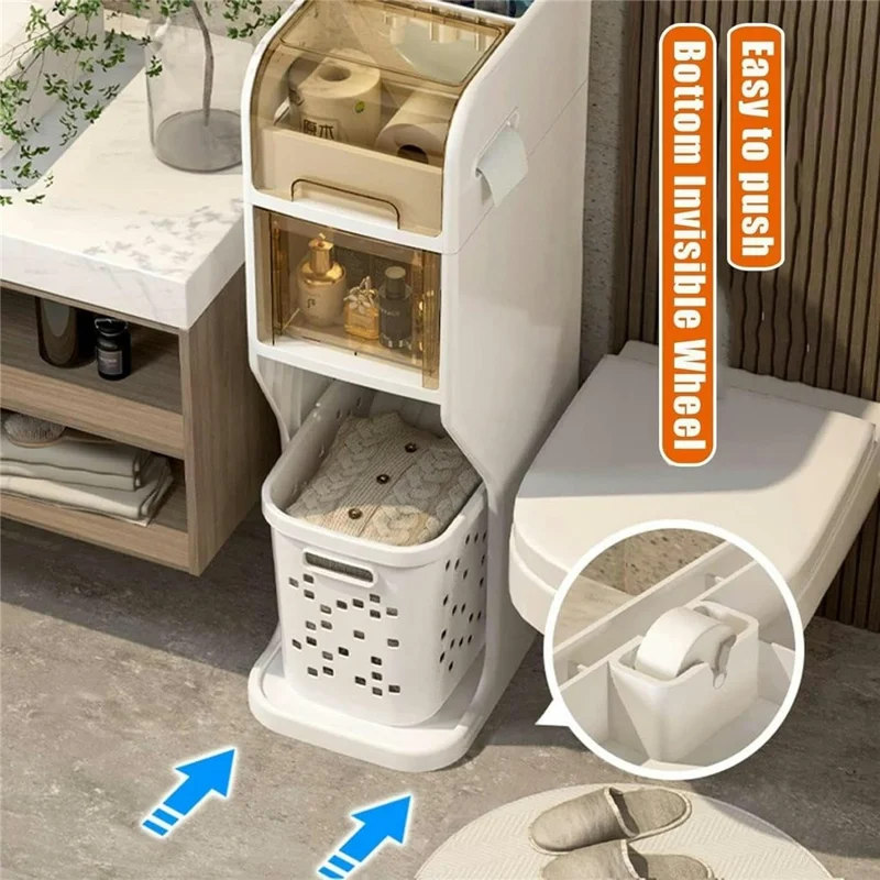 3 Tier Bathroom Storage Cabinet Slim Rolling Organizer for Toilet Paper Toiletries Laundry Basket