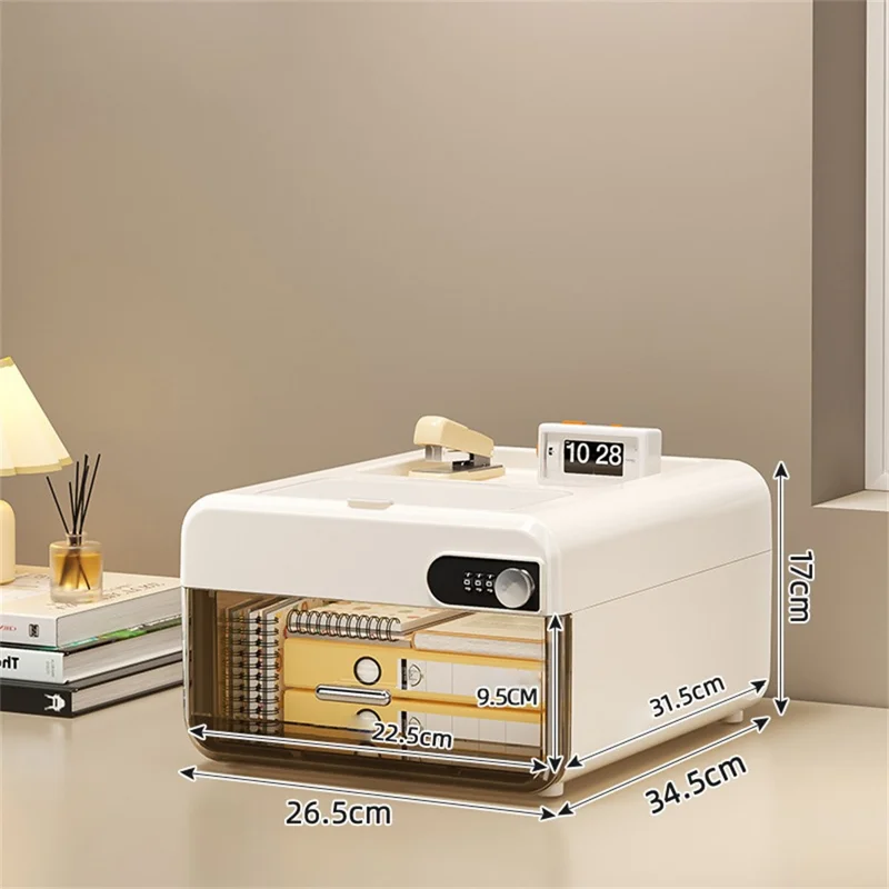 Boîte de rangement de bureau à un niveau avec verrouillage par mot de passe, classeur discret, armoire de sécurité - Gris transparent