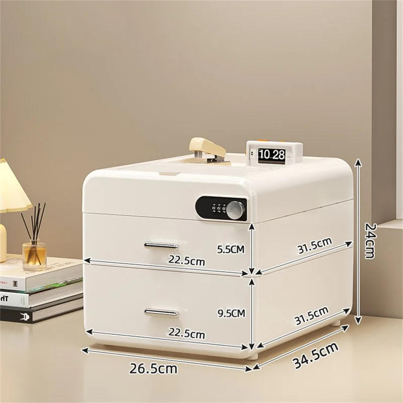 Boîte de rangement de bureau 2 couches avec verrouillage par mot de passe, classeur, armoire de sécurité et confidentialité - Blanc solide