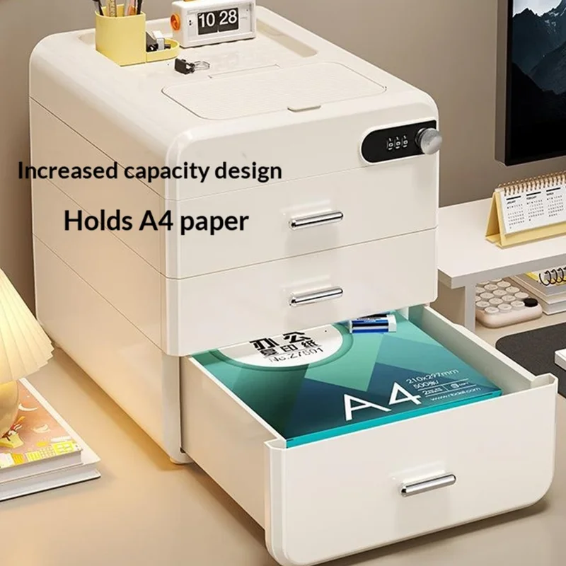 Boîte de Rangement de Bureau 3 Couches avec Serrure à Mot de Passe, Classeur de Fichiers, Armoire de Sécurité et de Confidentialité - Gris Transparent